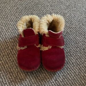Ll Bean Red Baby Booties with Faux Fur Lining
